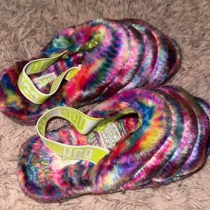 Ugg slippers, colorful, lime green and pink, only worn 2 times.